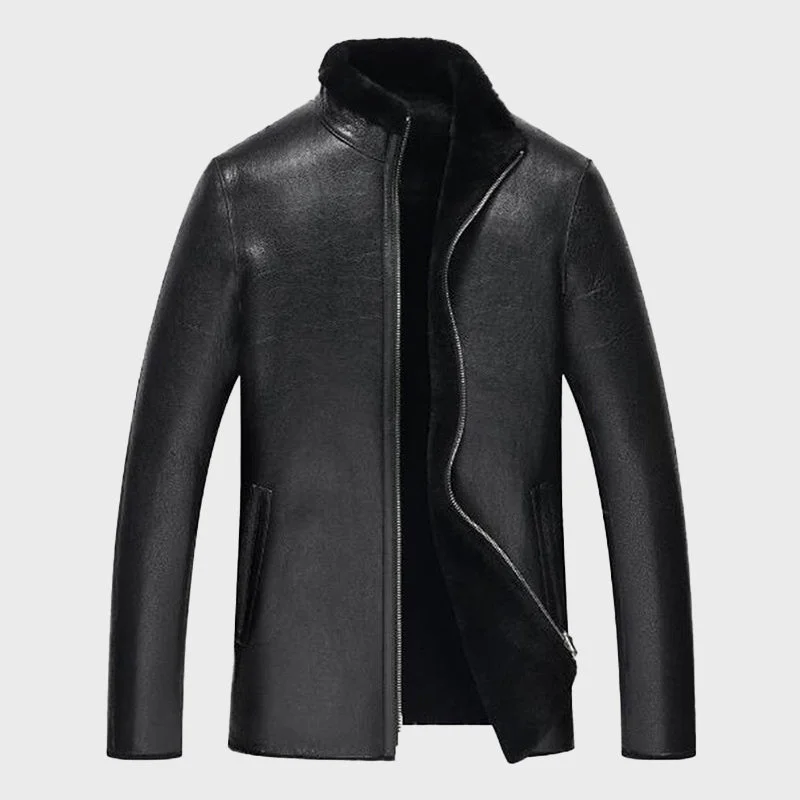 Men's Black Sheepskin Fur Leather Jacket