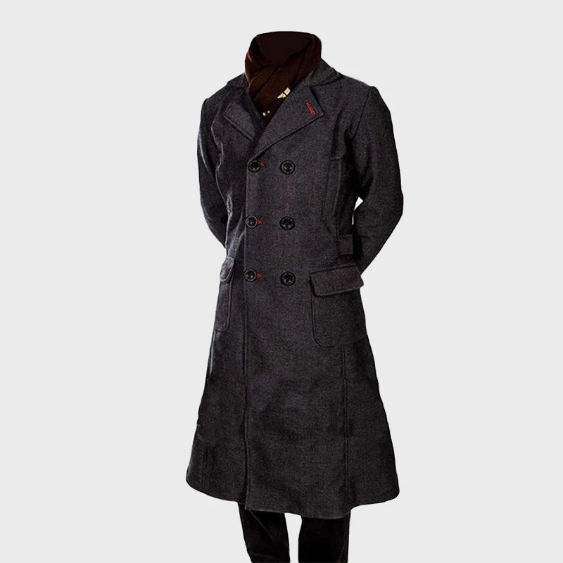Men's Black Sherlock Holmes Wool Trench Coat