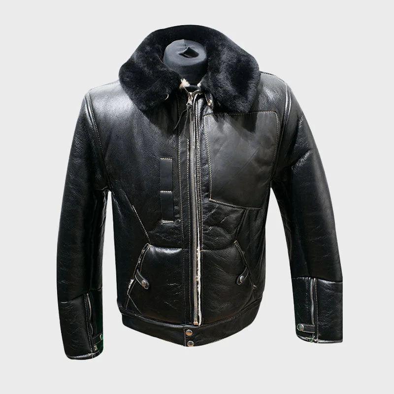 Men's Bomber Jacket: Men's Black Sheepskin  Bomber Jacket