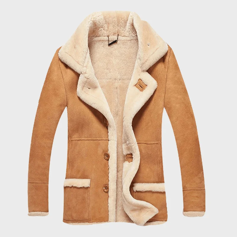 Light Brown Men's Suede Leather Bomber Jacket Coat
