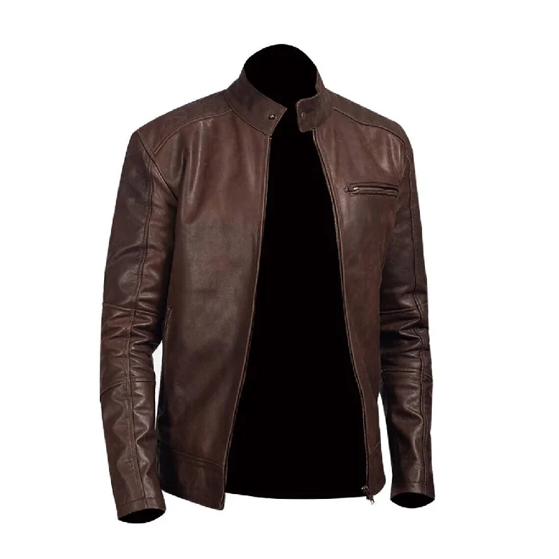 Mens chocolate brown leather jacket