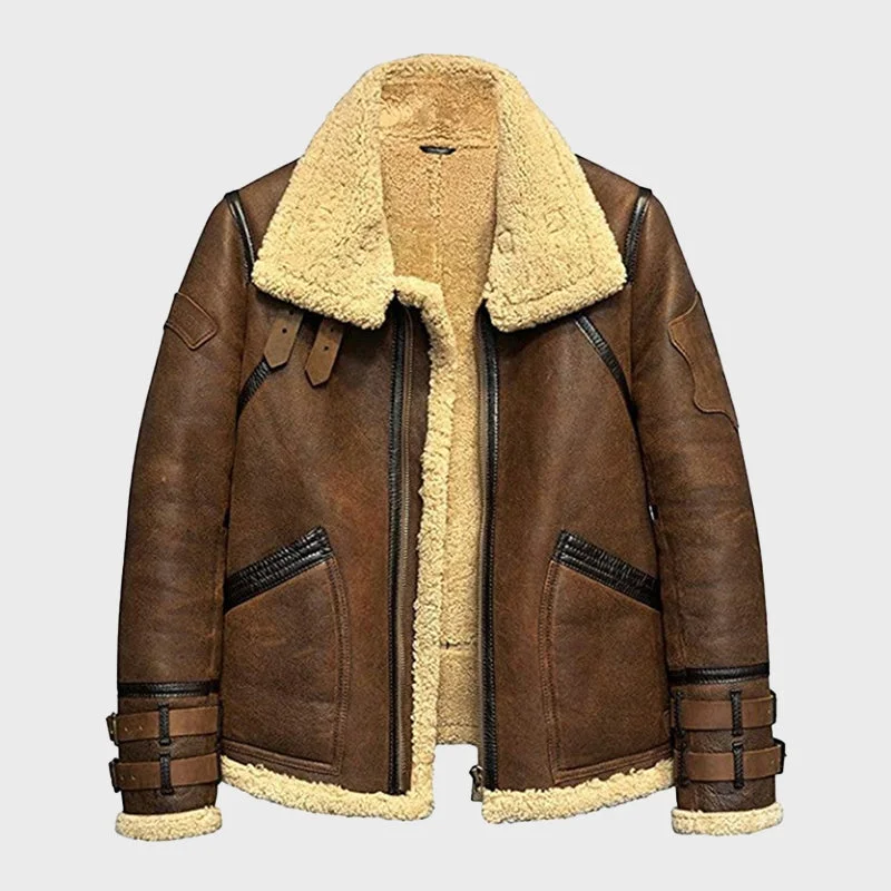 Men's Brown Sheepskin Shearling Leather Flight Jacket