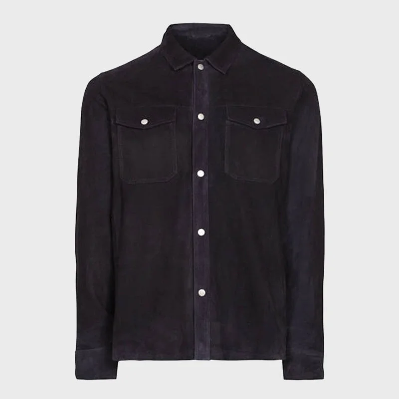 Men's Dark Blue Suede Leather Over-shirt