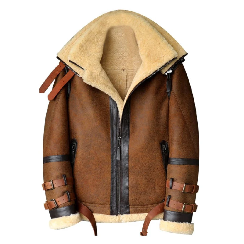 Men's Dark Brown B-3 Sheepskin Leather Flight Jacket