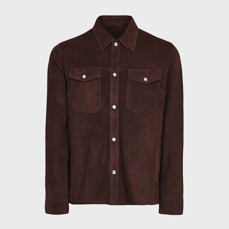 Men's Dark Brown Suede Leather Over-shirt