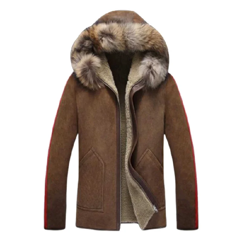 Men's Distressed Brown Shearling Sheepskin Leather Coat