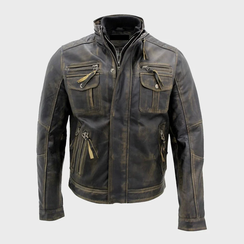 Men's Distressed Brown Vintage Cafe Racer Real Leather Jacket