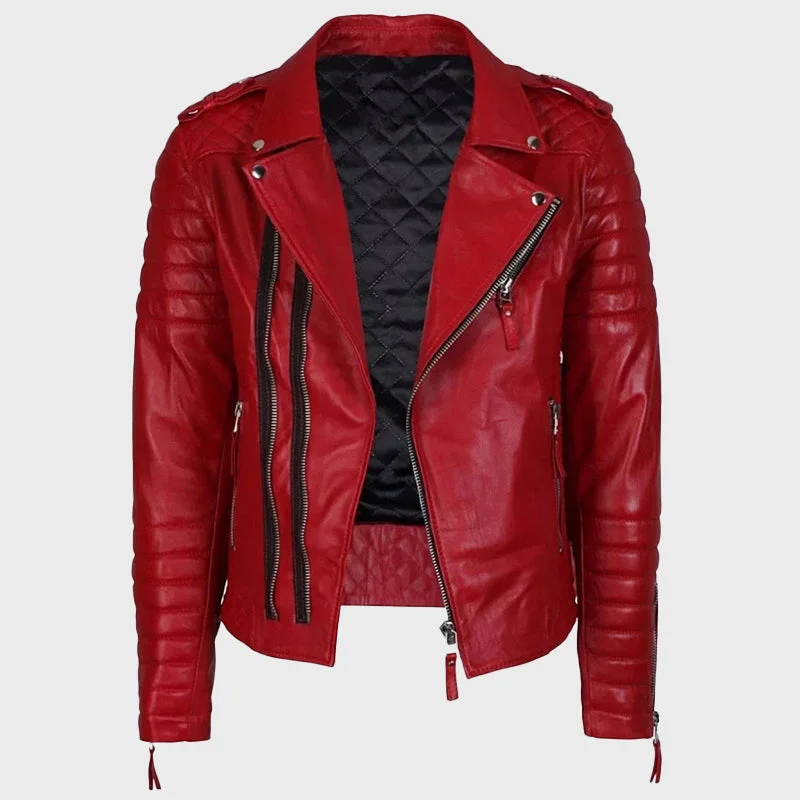 Men's Red Quilted Biker Leather Jacket