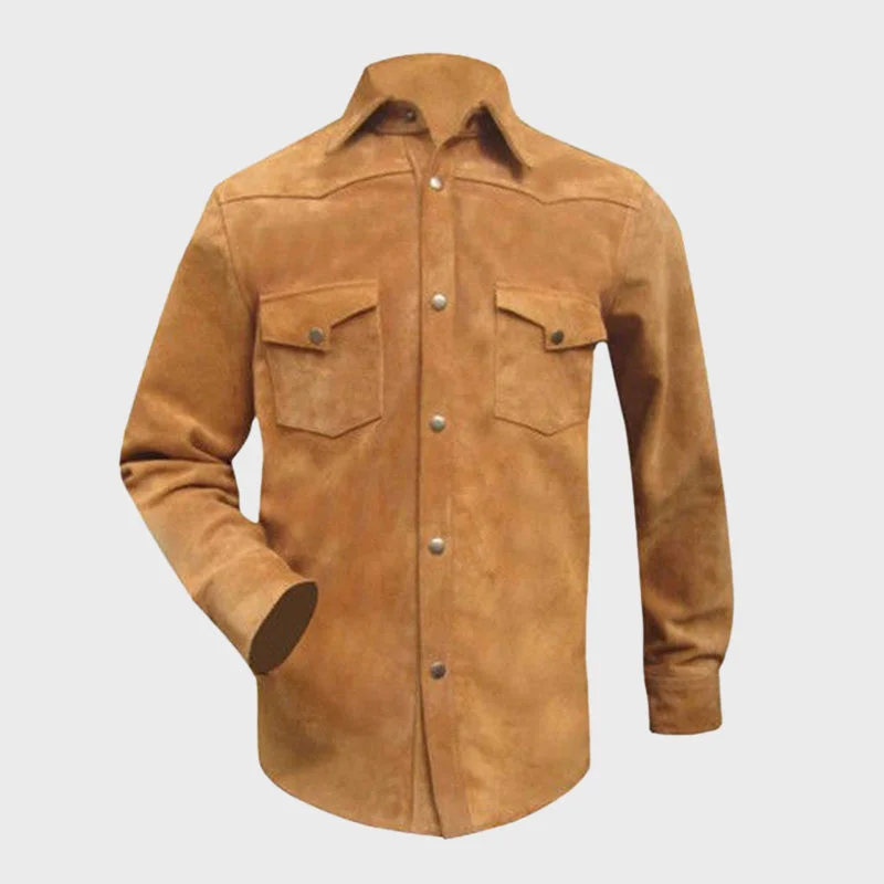 Men's Brown Suede Leather Shirt Jacket