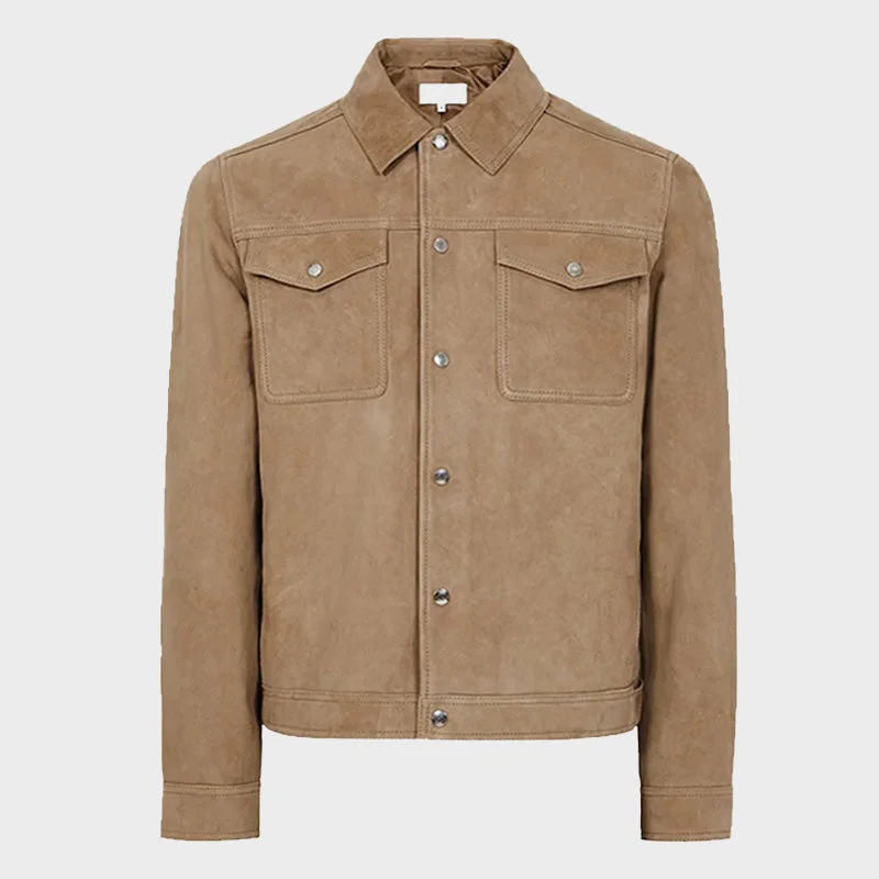 Men's 100% Real Suede Leather Trucker Jacket Shirt