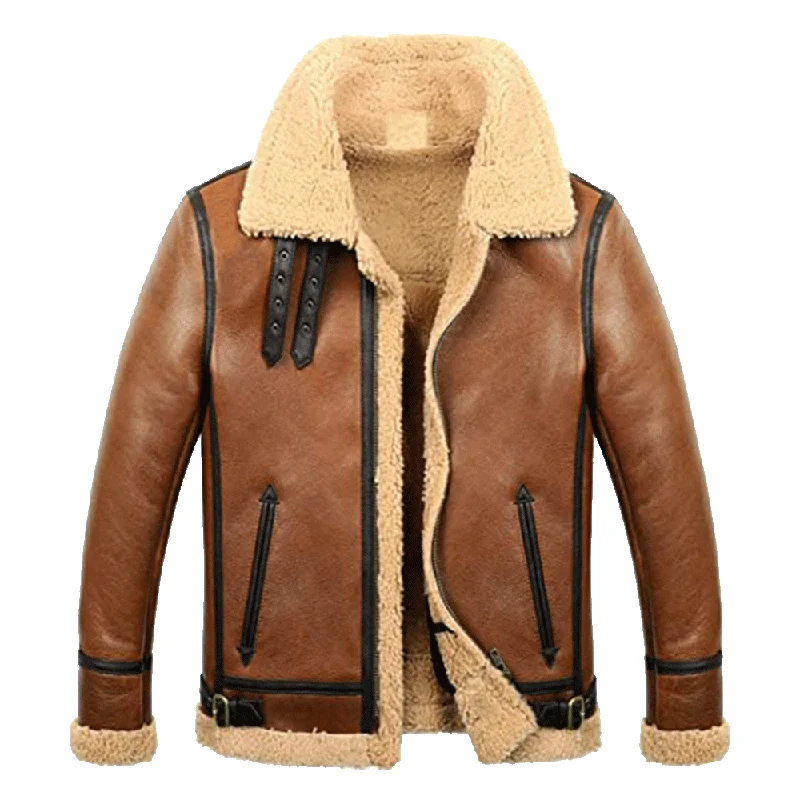 Men's Tan Biker Shearling Jacket