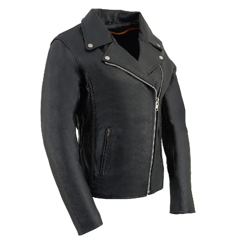 Milwaukee Leather LKL2710 Women's Classic Black Braided Motorcycle Jacket with Studded Back Milwaukee Leather LKL2710 Women's Classic Black Braided Motorcycle Jacket with Studded Back