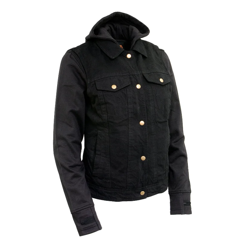 Milwaukee Leather MDL4002 Women's Black Denim 2 in 1 Shirt Style Collar Motorcycle Rider Vest W/ Removable Hoodie Milwaukee Leather MDL4002 Women's Black Denim 2 in 1 Shirt Style Collar Motorcycle Rider Vest W/ Removable Hoodie