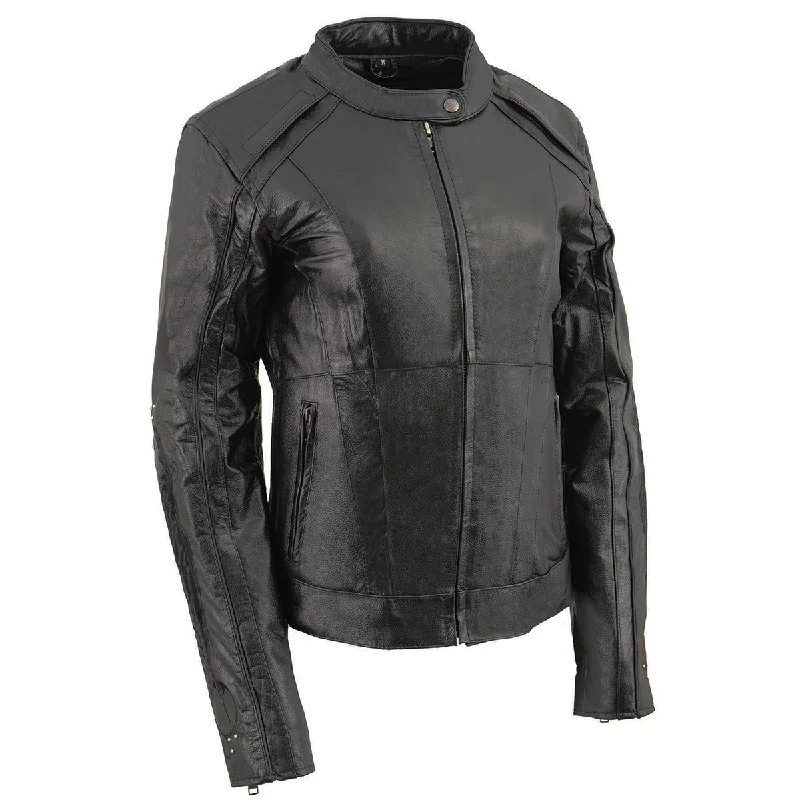 Milwaukee Leather ML1952 Women's Black 'Embroidered Wing and Stud Design' Leather Scooter Jacket Milwaukee Leather ML1952 Women's Black 'Embroidered Wing and Stud Design' Leather Scooter Jacket