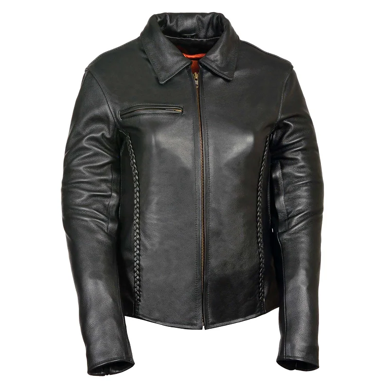 Milwaukee Leather ML7093 Women's Black Leather Braided Jacket with Shirt Style Collar Milwaukee Leather ML7093 Women's Black Leather Braided Jacket with Shirt Style Collar