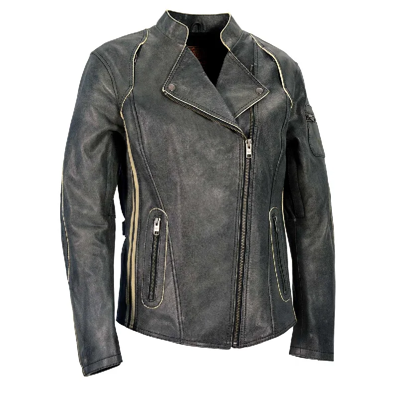 Milwaukee Leather MLL2505 Women's Lightweight Vintage Cafe Racer Jacket with Racing Stripes Milwaukee Leather MLL2505 Women's Lightweight Vintage Cafe Racer Jacket with Racing Stripes