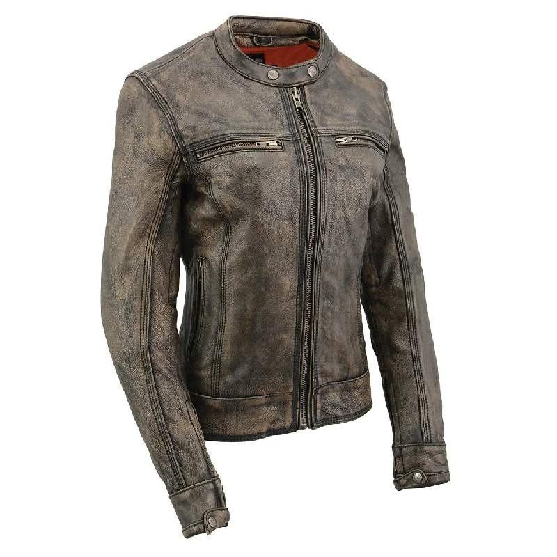 Milwaukee Leather MLL2550 Women's Scooter Distressed Brown Leather Vented Motorcycle Jacket Milwaukee Leather MLL2550 Women's Scooter Distressed Brown Leather Vented Motorcycle Jacket