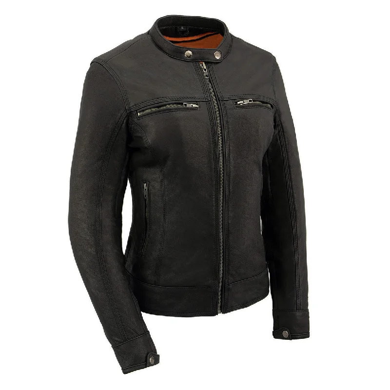 Milwaukee Leather MLL2551 Women's Scooter Black Leather Vented Lightweight Triple Stitch Motorcycle Jacket Milwaukee Leather MLL2551 Women's Scooter Black Leather Vented Lightweight Triple Stitch Motorcycle Jacket