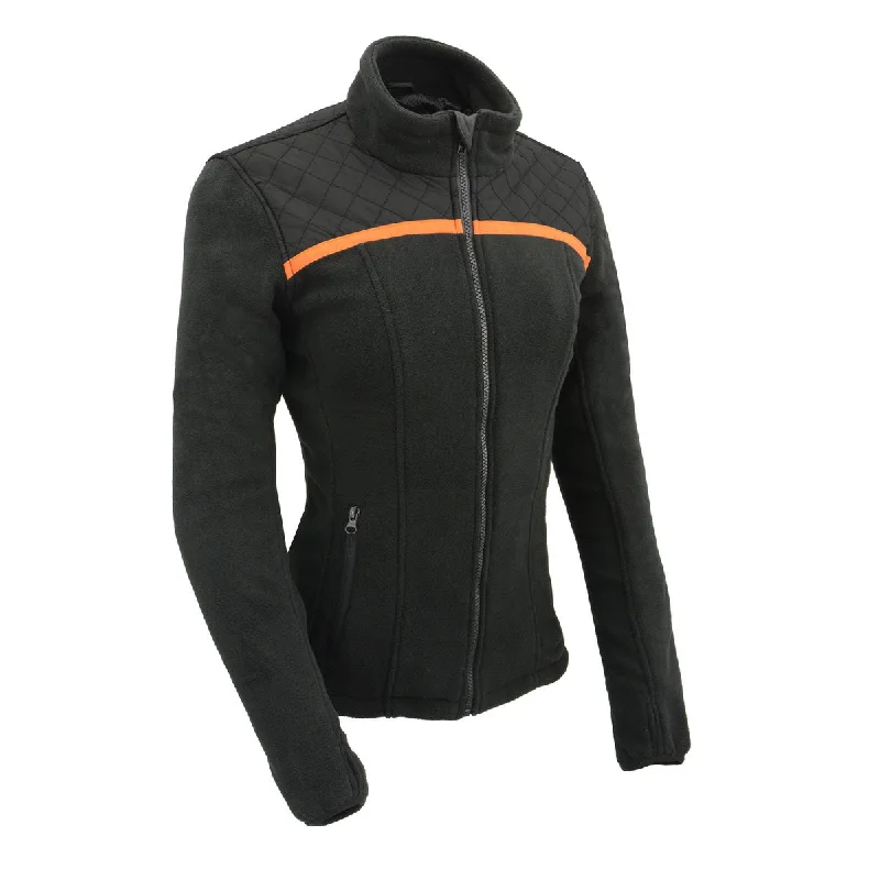 Milwaukee Leather MPL2783 Women's Black Micro Fleece Zipper Front Jacket with Orange Stripe Milwaukee Leather MPL2783 Women's Black Micro Fleece Zipper Front Jacket with Orange Stripe