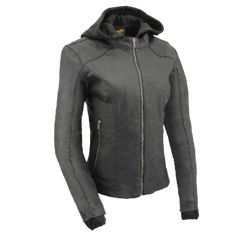 Milwaukee Leather MPL2745 Women's Black Zipper Front Jacket with Full Sleeve Removable Hoodie Milwaukee Leather MPL2745 Women's Black Zipper Front Jacket with Full Sleeve Removable Hoodie