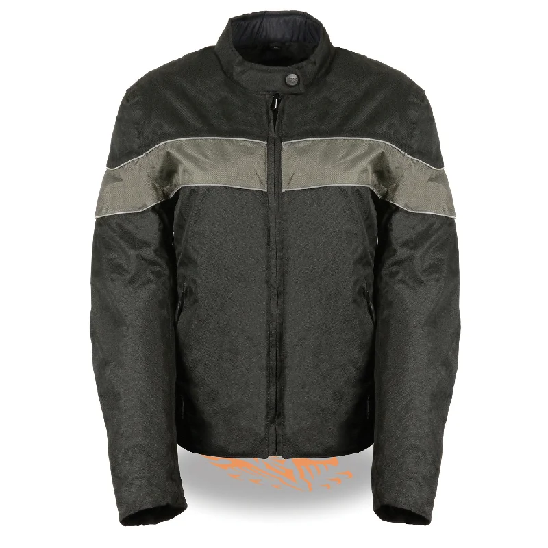 Milwaukee Leather SH2261 Women's Lightweight Black and Grey Textile Motorcycle Jacket with Reflective Piping Milwaukee Leather SH2261 Women's Lightweight Black and Grey Textile Motorcycle Jacket with Reflective Piping