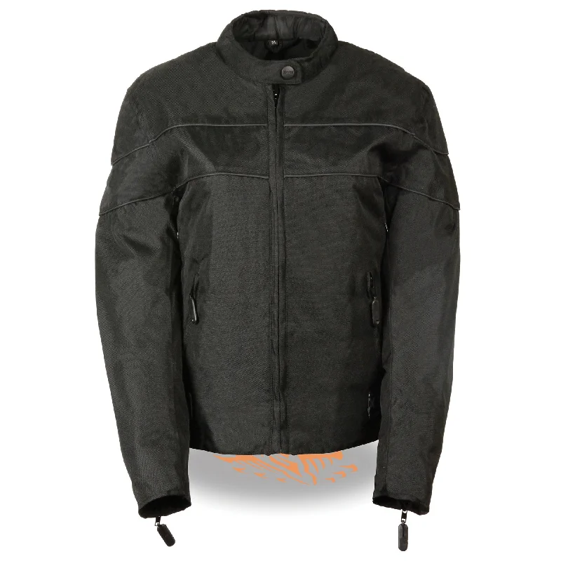 Milwaukee Leather SH2261 Women's Black Textile Lightweight Motorcycle Jacket with Reflective Piping Milwaukee Leather SH2261 Women's Black Textile Lightweight Motorcycle Jacket with Reflective Piping