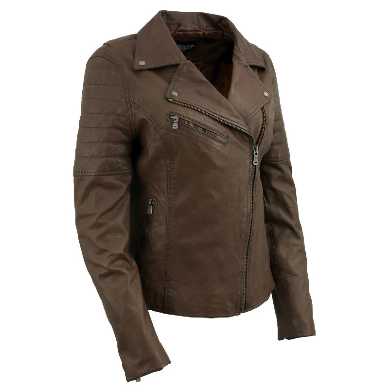Milwaukee Leather Brown Vintage Motorcycle Inspired Vegan Tan Fashion Leather Jacket for Women SFL2812 Milwaukee Leather Brown Vintage Motorcycle Inspired Vegan Tan Fashion Leather Jacket for Women SFL2812