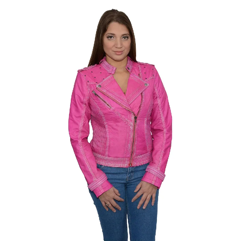 Milwaukee Leather Women's Maiden Pink Premium Sheepskin Motorcycle Fashion Leather Jacket with Studs SFL2840 Milwaukee Leather Women's Maiden Pink Premium Sheepskin Motorcycle Fashion Leather Jacket with Studs SFL2840