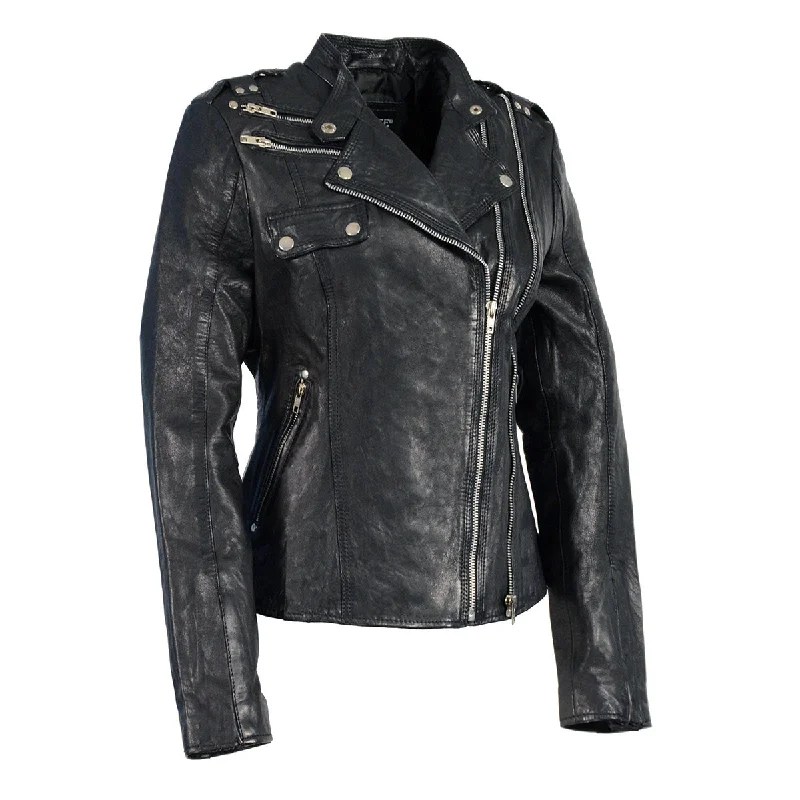 Milwaukee Leather Women's Black Leather Motorcycle Style Fashion Jacket with Asymmetrical Zipper SFL2845 Milwaukee Leather Women's Black Leather Motorcycle Style Fashion Jacket with Asymmetrical Zipper SFL2845