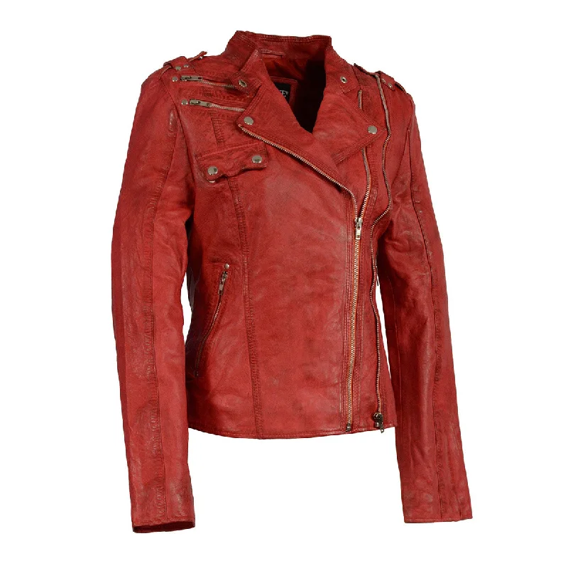 Milwaukee Leather Women's Distressed Red Vegan Leather Motorcycle Style Fashion Jacket SFL2845 Milwaukee Leather Women's Distressed Red Vegan Leather Motorcycle Style Fashion Jacket SFL2845