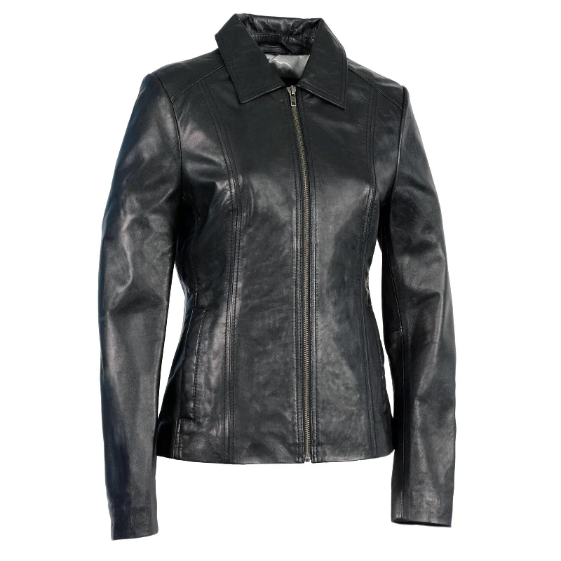 Milwaukee Leather SFL2850 Women's Classic Black Zippered Motorcycle Style Fashion Leather Jacket with Shirt Style Collar Milwaukee Leather SFL2850 Women's Classic Black Zippered Motorcycle Style Fashion Leather Jacket with Shirt Style Collar