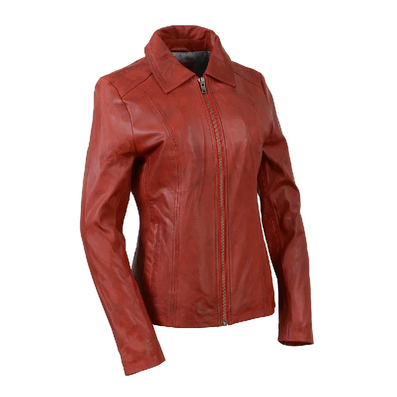 Milwaukee Leather SFL2850 Women's Classic Red Zippered Motorcycle Style Fashion Leather Jacket with Shirt Style Collar Milwaukee Leather SFL2850 Women's Classic Red Zippered Motorcycle Style Fashion Leather Jacket with Shirt Style Collar