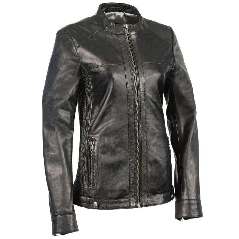 Milwaukee Leather SFL2855 Women's Black Zip Front Fashion Leather Jacket with Side Stretch Fitting Milwaukee Leather SFL2855 Women's Black Zip Front Fashion Leather Jacket with Side Stretch Fitting