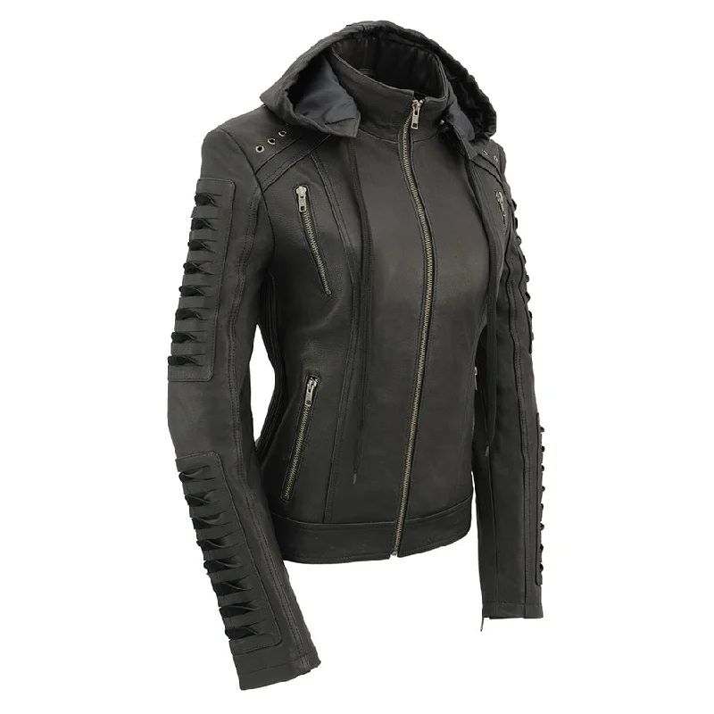 Milwaukee Leather SFL2865 Women's Black Scuba Style Fashion Casual Leather Jacket with Hoodie Milwaukee Leather SFL2865 Women's Black Scuba Style Fashion Casual Leather Jacket with Hoodie