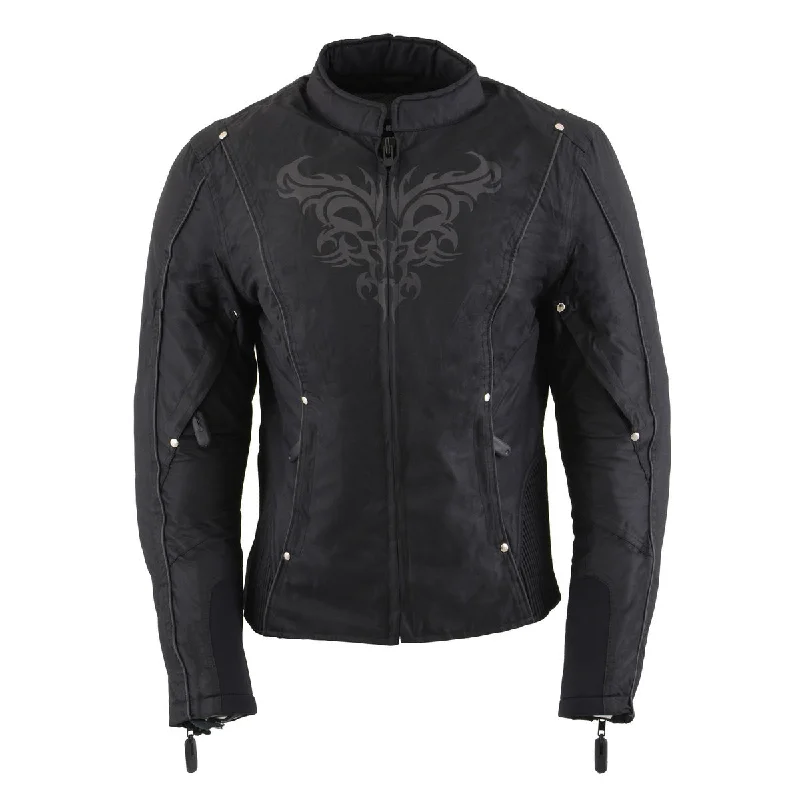 Milwaukee Leather SH2366 Women's'Reflective Tribal' Black Armored Motorcycle Textile Jacket Milwaukee Leather SH2366 Women's'Reflective Tribal' Black Armored Motorcycle Textile Jacket