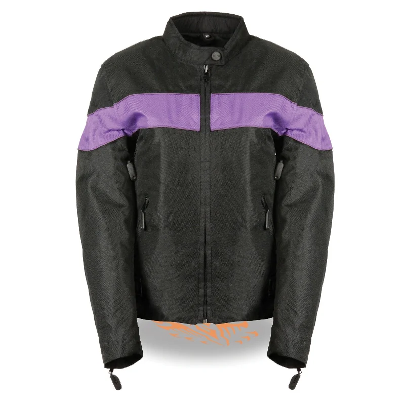 Milwaukee Leather SH2261 Women's Black and Purple Textile Lightweight Motorcycle Jacket with Reflective Piping Milwaukee Leather SH2261 Women's Black and Purple Textile Lightweight Motorcycle Jacket with Reflective Piping
