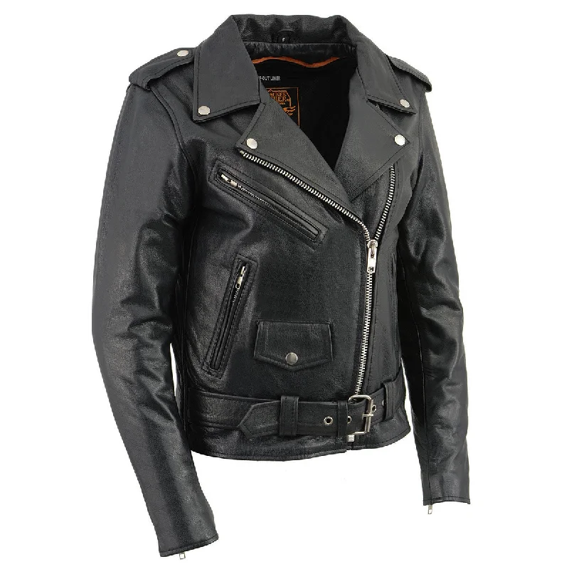 Milwaukee Leather LKL2701 Women's Classic Black Premium Leather Motorcycle Rider Jacket with Built-In Belt Milwaukee Leather LKL2701 Women's Classic Black Premium Leather Motorcycle Rider Jacket with Built-In Belt