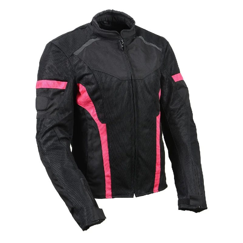 Milwaukee Leather MPL2794 Black and Pink Mesh/Textile Armored Motorcycle Racer Jacket for Women - All Season Jackets Milwaukee Leather MPL2794 Black and Pink Mesh/Textile Armored Motorcycle Racer Jacket for Women - All Season Jackets
