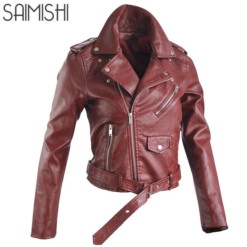 Motorcycle Women Jackets Faux PU Leather