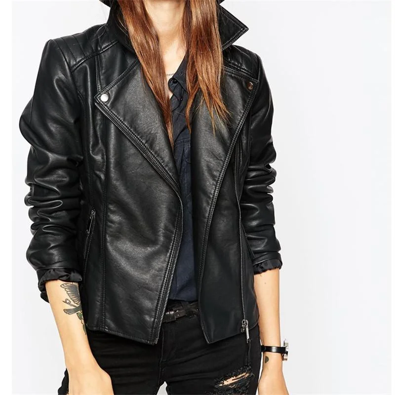 New Fashion Autumn Street Women's Short Washed PU Leather Jacket