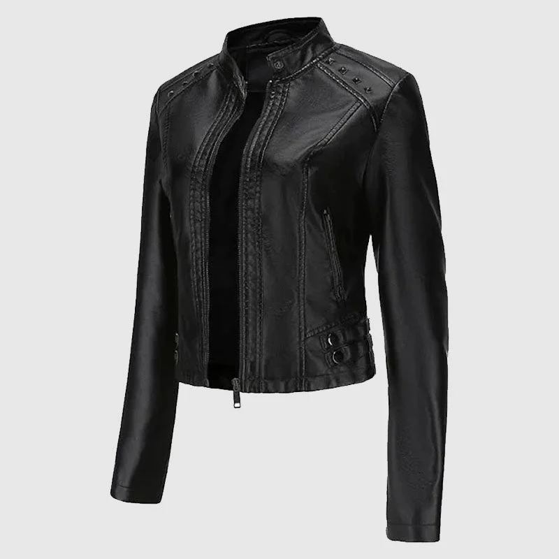 New Quality Allthemen Ladies Classic Casual Stand Collar Leather Jacket Slim Fit Zip Versatile Jacket Black New Quality Allthemen Ladies Classic Casual Stand Collar Leather Jacket Slim Fit Zip Versatile Jacket Black