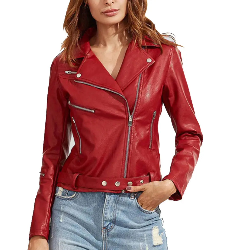 Party Style Red Biker Leather Jacket