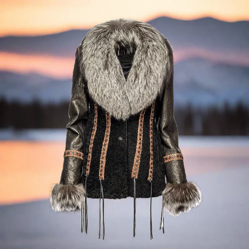 RC2007RCZ - Cuadra black casual fashion sheepskin jacket for woman