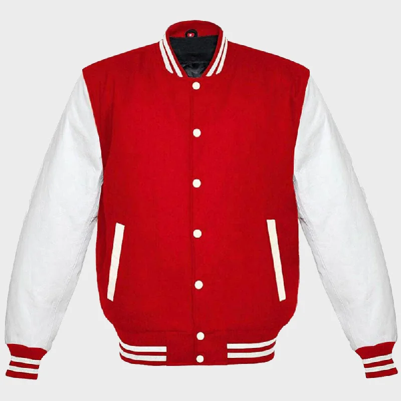 Red And White Varsity Jacket For Womens