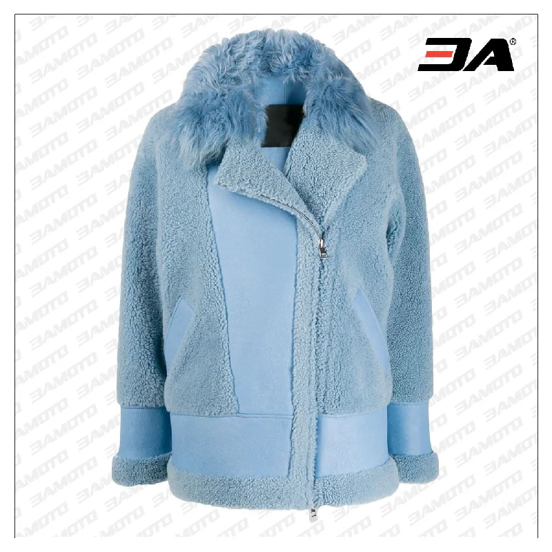 Sky Blue Merino Wool Shearling Aviator Jacket
