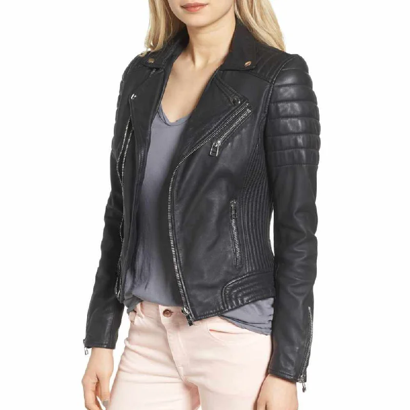 Women Slim Fit Motorcycle Leather Jacket