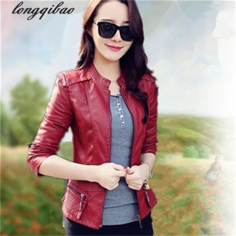spring and autumn new women's short paragraph women's PU jacket