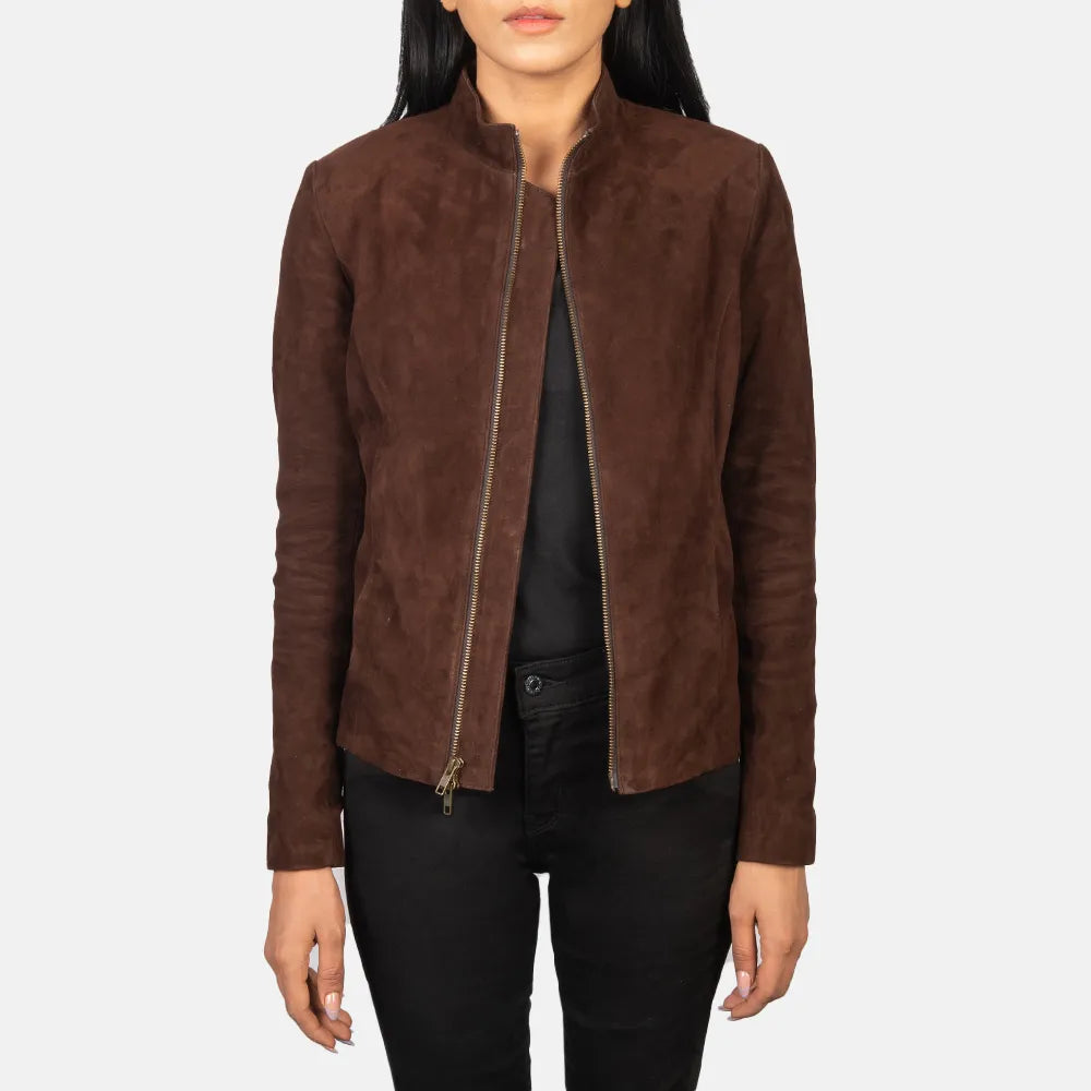 Suede Moto Jacket - Brown Goatskin Leather