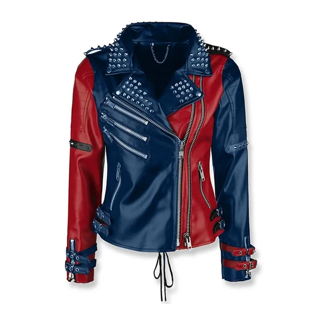 Suicide Squad Harley Quinn Red and Blue Leather Jacket