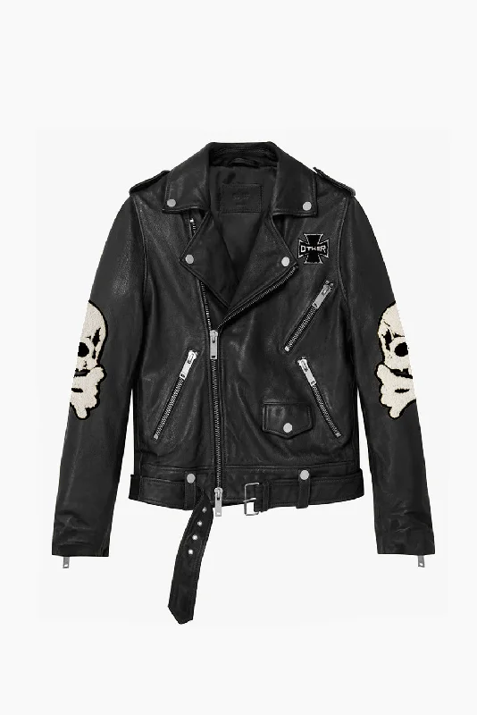 The Skull & Crossbones Patch Deuce Biker Jacket | Vintage Black